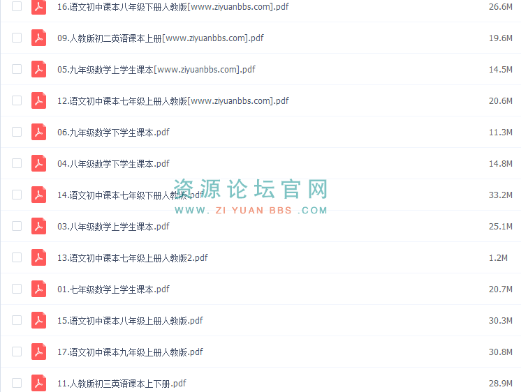 人教版初中数学,英语,语文全套课本